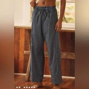 LyreBird/Anthropologie Cotton Boxer Pants in Navy Pinstripe Size L. NWT